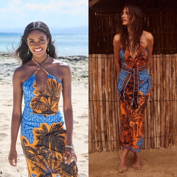 Johanna Ortiz Dress Vida Salvaje Cotton Midi Floral Indigo Festive Orange 8 EUC - Picture 10 of 10